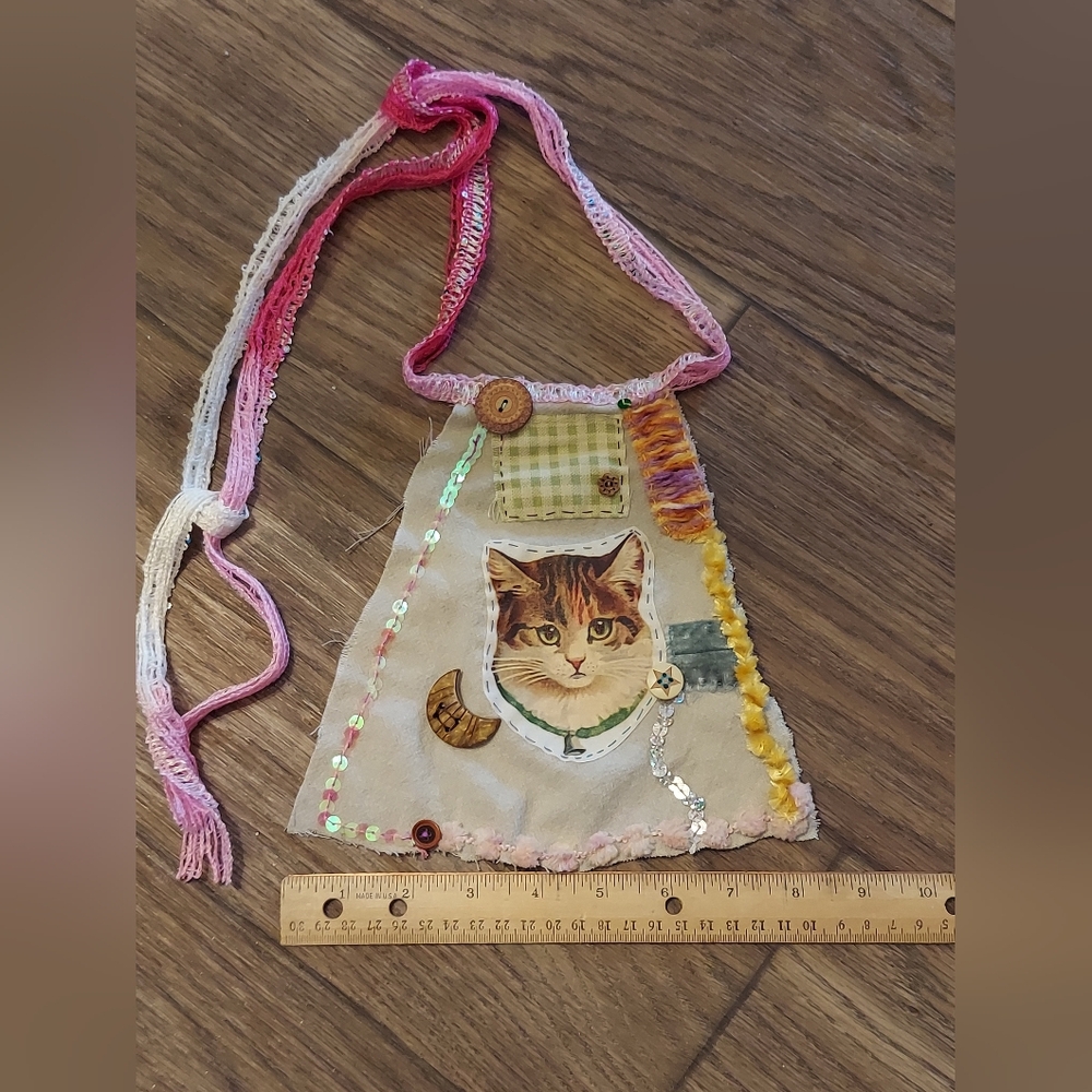 JABOT Handmade NECK ADORNMENT Kitten Patch Crushed velvet ONE OF A KIND - Picture 3 of 10